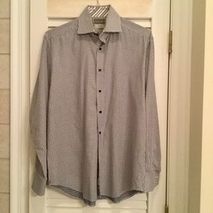 THOMAS DEAN Navy Check Dress Shirt Medium